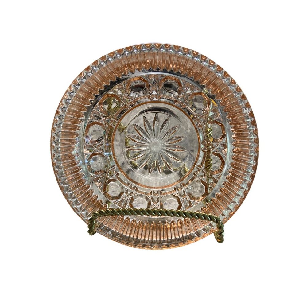 Vintage Pink Depression Glass Dish Starburst Pressed Pattern Art Deco Elegant